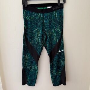 Nike Pro‎ Training Capri Leggings Green Blue Abstract Print Womens Size L